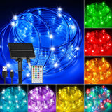 33FT Solar Rope Lights Outdoor Waterproof, 100LED 18 Colors Changing Outdoor String Lights Tube Fairy Light with Remote&8 Modes 