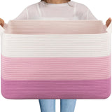 OIAHOMY Extra Large Blanket Basket, 95L Cotton Rope Woven Laundry Basket, Toy Bin for Baby Room, Container for Blanket Storage i