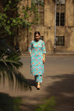 Anni Designer Women'S Cotton Blend Straight Printed Kurta With Pant (Nazuk-Rama_Xxl_Blue_Xx-Large),Blue,2XL,,,