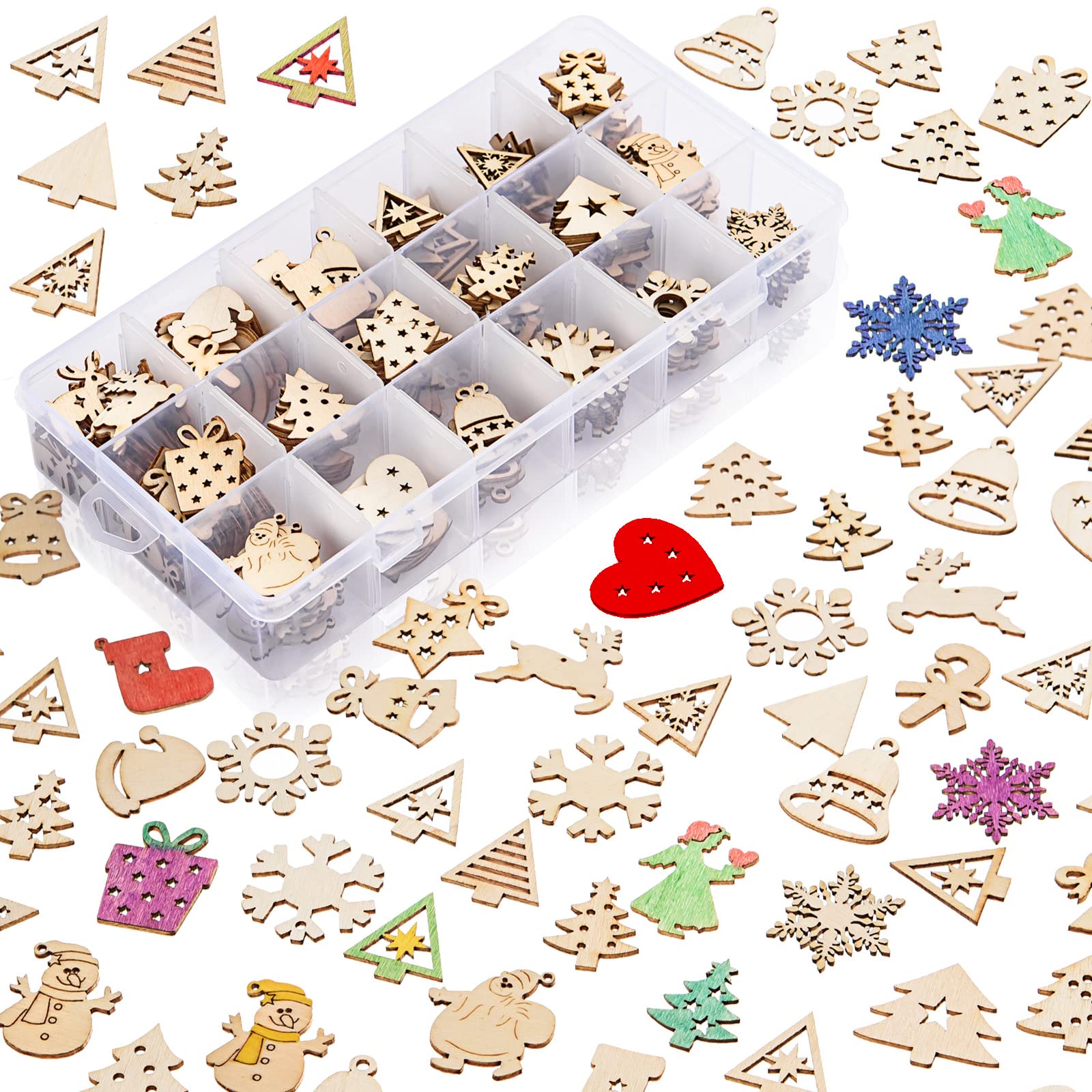 300 Pieces Unfinished Mini Wooden Christmas Ornaments DIY Wooden Christmas Ornaments Mini Blank Wood Slice Cutout Xmas Craft for