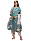 Libas Womens Printed Cotton Straight Kurta With Salwar And Dupatta