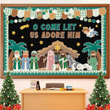 Moinchore Christmas Nativity Bulletin Board Set Jesus Christian Classroom Decorations O Come Let Us Adore Him Paper Cutouts for 