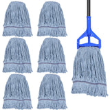 6 Pack Mop Head Replacement Commercial Heavy Duty Cotton Blue Mop Heads Replacement Reusable Looped End String Mop Refill for In
