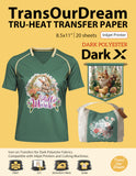 TransOurDream Heat Transfer Paper for Dark Polyester Fabrics (Dark X, 8.5x11, 20 Sheets) Printable Iron on Heat Transfer Vinyl f
