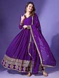 Wedani Faux Georgette Embroidered Anarkali Dress For Women (In Alpha S Regular Purple),PURPLE,S,Faux Georgette,anarkali,