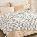 EMME Checkered Blanket Queen Size - 80x90 Grey Knit Blanket Soft Fluffy Patterned Throw Blankets for Couch, Sofa, Chair, Bed, Ca