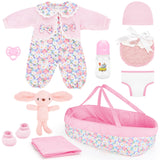 deAO Baby Doll Accessories Baby Doll Clothes with Bassinet for 12-18 Inch Baby Dolls Includes Carrier Bassinet Bed, Doll Clothes