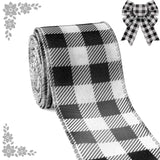 Farmhouse Buffalo Plaid Ribbon Wired, Black White Gingham Fabric Ribbon Checkered Ribbons for Bow Wreath Supplies Gifts Wrapping