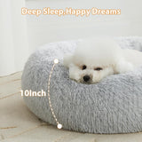 WNPETHOME Calming Dog Bed Cat Bed Donut, Faux Fur Pet Bed Self-Warming Donut Cuddler, Comfortable Round Plush Dog Beds (27 x 27 Inch, Light Grey)