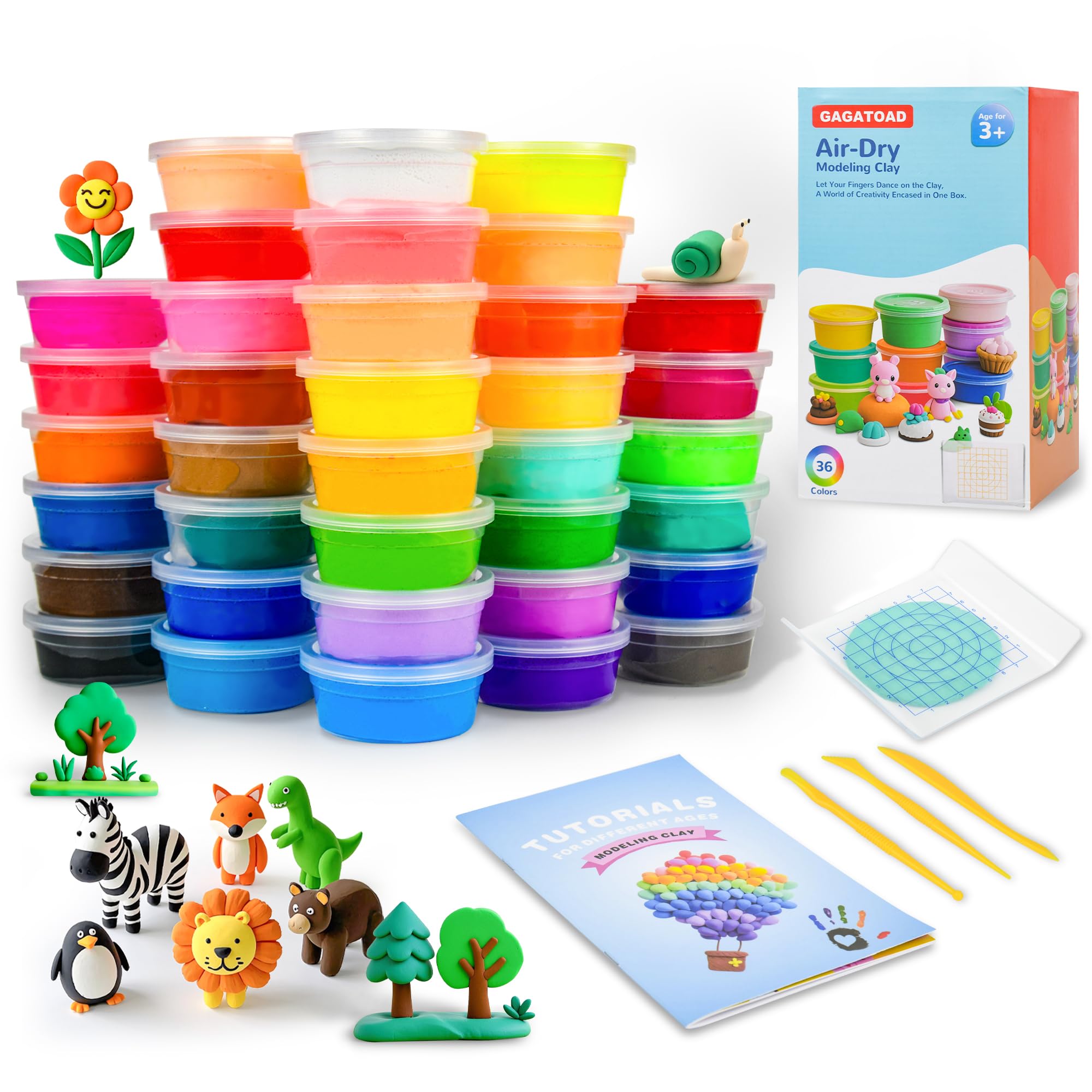 GAGAtoad 36 Colors Ultra Light Air Dry Clay Kit with Pressing Board Modeling Clay Plastic Tools, with Guide Book for Boys and Gi