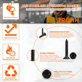 100 PCS #8 X 3/4 inch Black Oxide Coated Flat Head Phillips Wood Screws, Stainless Steel 18-8 (A2) Fully Threaded 8 X 3/4'' Self