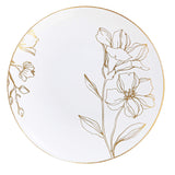 [9'' Plates 40 Count] White Plastic Floral Design Party Dinner Plates With Gold Rim Premium heavyweight Elegant Disposable Table