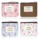 Zyghjort Mini Makeup Bag, 4 Pcs Linen Floral Small Makeup Bag for Purse Portable Small Zipper Pouch Cute Fabric Mini Cosmetic Ba
