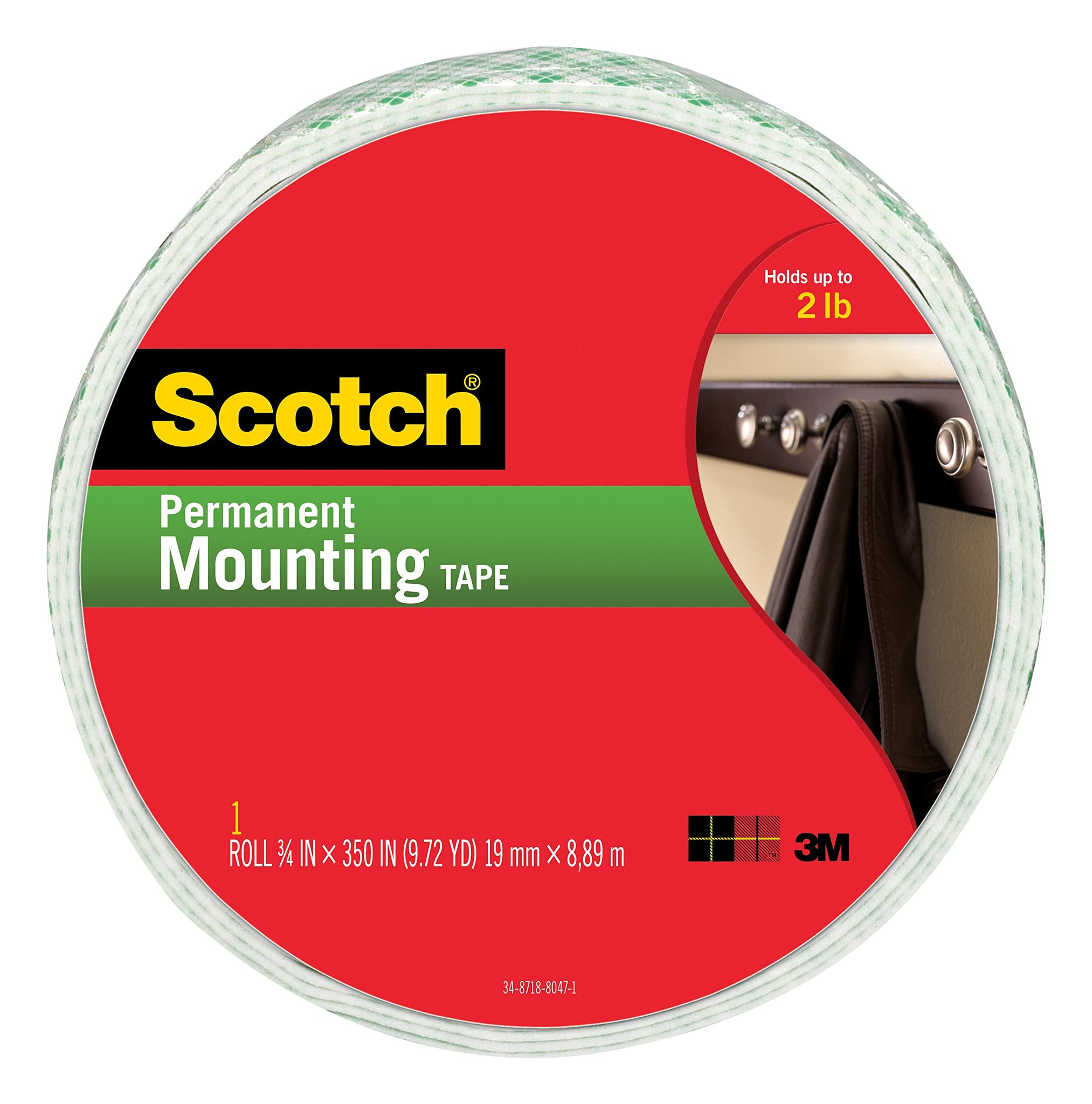Scotch Indoor Mounting Tape, 3/4-In X 350-In, White, Holds Up To 2 Lbs, 1-Roll (110-Long)