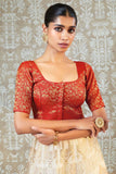 Soch Womens Red Art Silk Blouse With Woven Floral Designs