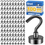 Grtard 100Pack Black Magnetic Hooks Heavy Duty, 25LBS Neodymium Magnet Hooks for Cruise, Strong Magnetic Hooks for Hanging, Magn