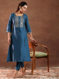 Libas Women'S Silk Blend Yoke Design Kurta Set (Gs954_Blue Blue M