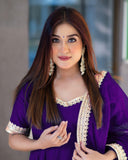 Anni Designer Women'S Rayon Blend Anarkali Solid Kurta With Pant & Dupatta (Shyam Begani-Vks01_Xxl_Begani_Xx-Large),Begani,2XL,,,