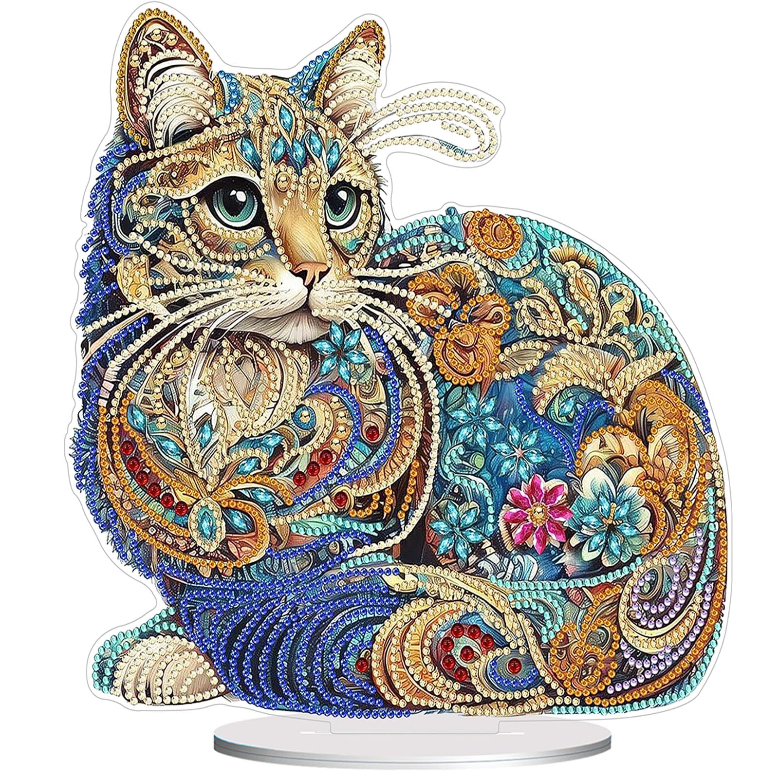 Diamond Painting Kits for Adults Beginners, 5D Full Drill Cat Crystal Art Desktop Ornament, DIY Single Sided Home Office Desk De