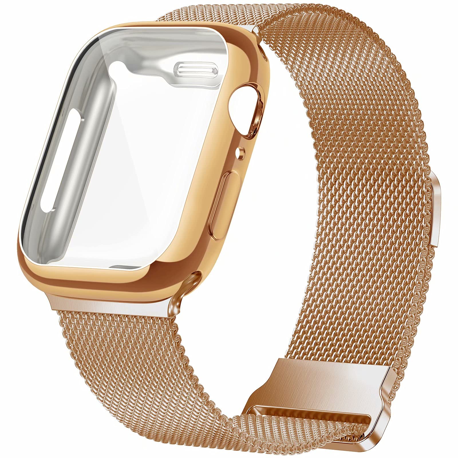 Geoumy Metal Magnetic Bands Compatible for Apple Watch Band 44mm with Case, Stainless Steel Milanese Mesh Loop Replacement Strap