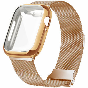Geoumy Metal Magnetic Bands Compatible for Apple Watch Band 44mm with Case, Stainless Steel Milanese Mesh Loop Replacement Strap