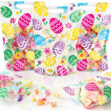Whaline 50 Pcs Easter Cellophane Ziplock Bags Clear Sealing Pouches with Handles Colorful Egg Resealable Candy Treat Bags for Sp