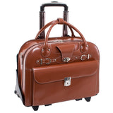 McKLEIN 15 Leather Fly-Through Checkpoint-Friendly Patented Detachable -Wheeled Laptop Briefcase- ROSEVILLE- Brown