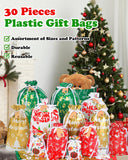 Christmas Gift Bags, 30pcs Christmas Bags for Gifts, Drawstring Christmas Gift Bags Assorted Sizes-Large, Medium, Small, Christm