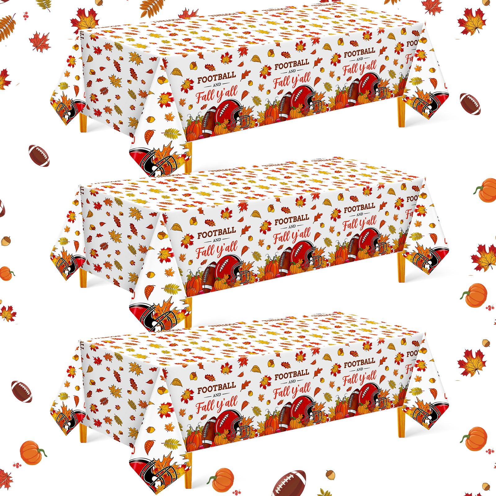 Oudain 3 Pcs Fall Plastic Football Tablecloth 108 x 54 Inch Autumn Tablecloth Thanksgiving Table Cover for Fall Football Themed 