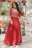 Wedani Georgette Embroidery Sequins-Work Anarkali Kurta Set For Women (In Alpha 2Xl Regular Red),Red,2XL,Georgette,Anarkali,