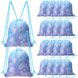 ReliThick 16 Pcs Snowflake Party Favor Gift Bags Blue and Purple Drawstring Backpack Snowflake Treat Goodie Bags for Winter Holi