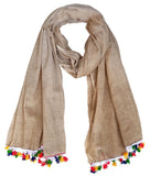 Fabtone WomenS Soft Cotton Scarf/Stole 100 X 180 Cm Dark Beige Pigment Dye Effect With Multicolor Tassels Lightweight, All S