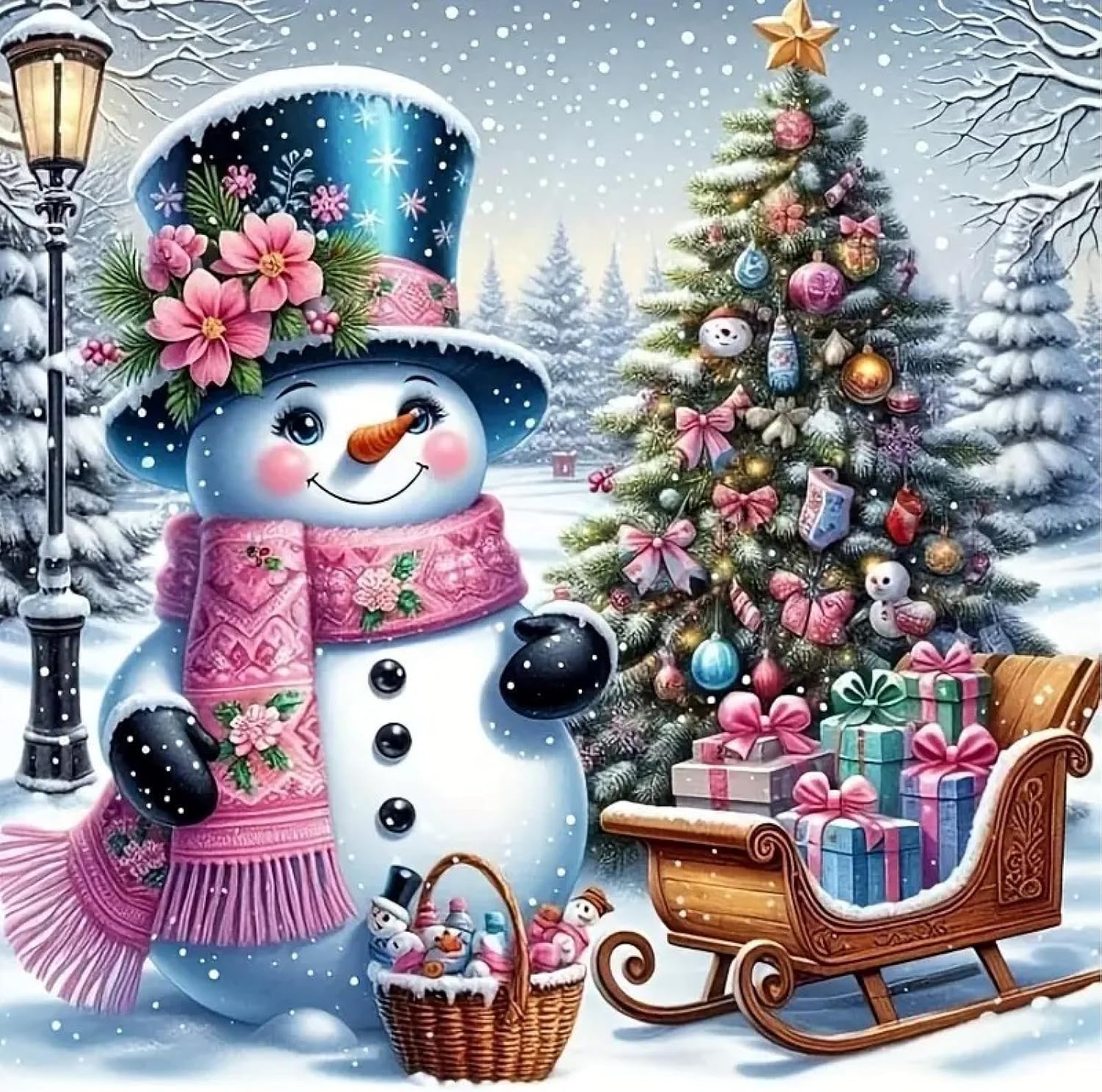 5D Christmas Diamond Painting Kits for Adults, Christmas Snowman Diamond Art Kits,Round Full Drill Dots Gem Art Crafts for Home 