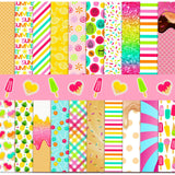 HunnmingRe 20 Pcs 10''x10'' Summer Quilting Fabric Square Ice Cream Pineapple Precut Fabric Bundle Colorful Sprinkle Polka Dot C