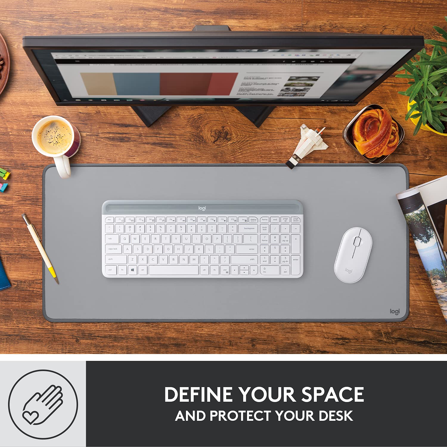 Logitech Desk Mat - Studio Series, Multifunctional Large Desk Pad, Extended Mouse Mat, Office Desk Protector with Anti-slip Base