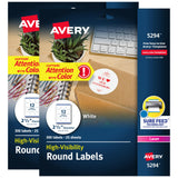 Avery High Visibility Printable Round Labels with Sure Feed, 2.5 Diameter, White, Laser Printer, 300 per Pack, 2 Packs, 600 Cust