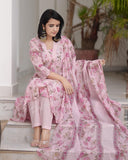 Anni Designer Women'S Rayon Blend Straight Printed Kurta With Pant & Dupatta (Midon Pink_Xxl_Pink_Xx-Large),Pink,2XL,,,