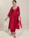 Libas Women'S Chanderi Silk Kurta Set (49280_Maroon Maroon M