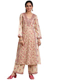 Libas Womens Printed Cotton A-Line Kurta With Palazzos