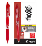 Pilot, FriXion Ball Erasable & Refillable Gel Ink Pens, Fine Point 0.7 mm, Pack of 12, Red