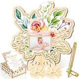 Wenqik 63 Pcs Pink Floral Baby Shower Guest Book Alternatives Set Baby Shower Decorations with Photo Frame Sonogram Frame Keepsa