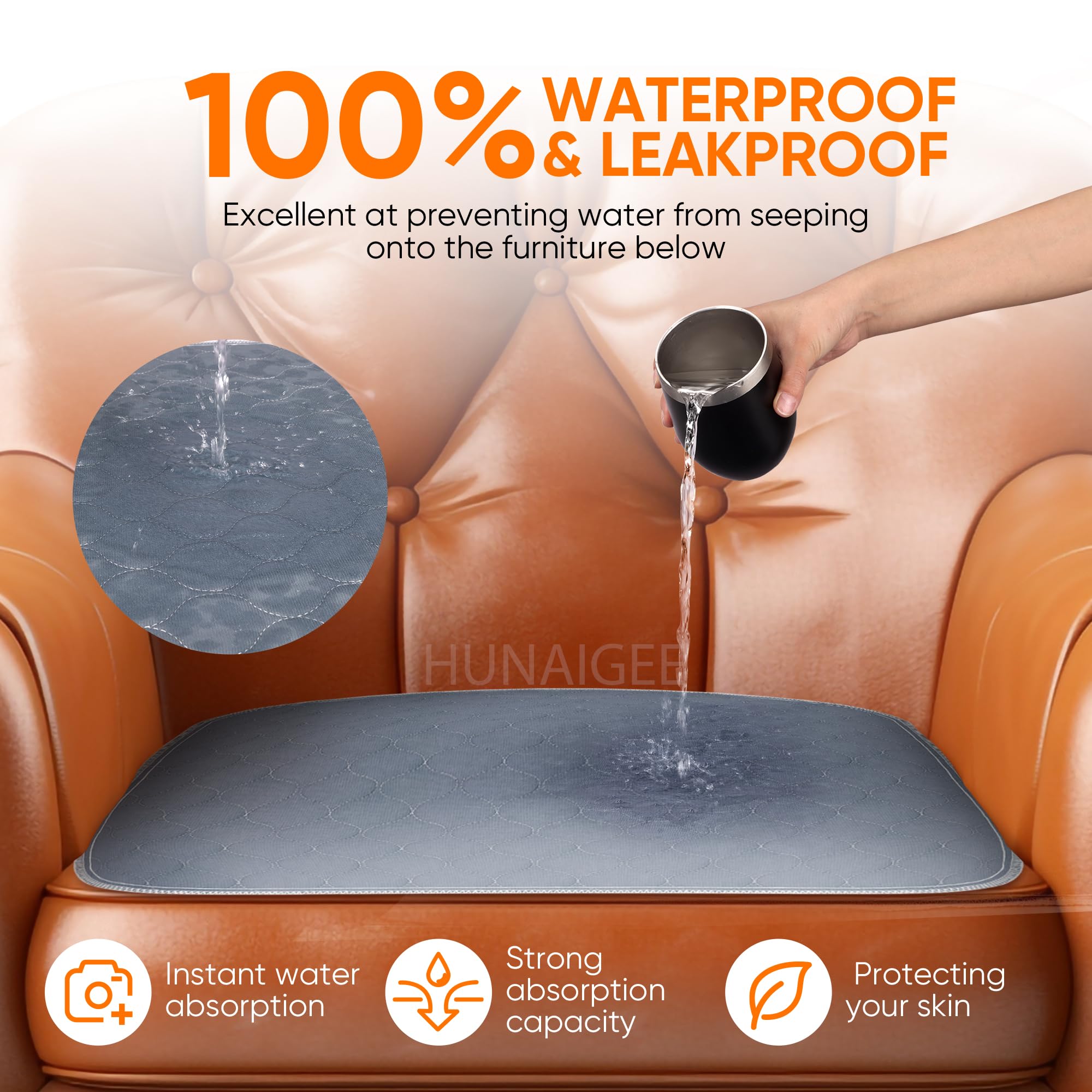 HUNAIGEE Waterproof Chair Pads for Incontinence Absorbent Seat Protector Pads for Adults Washable Chair Protector Pads Chucks Pa