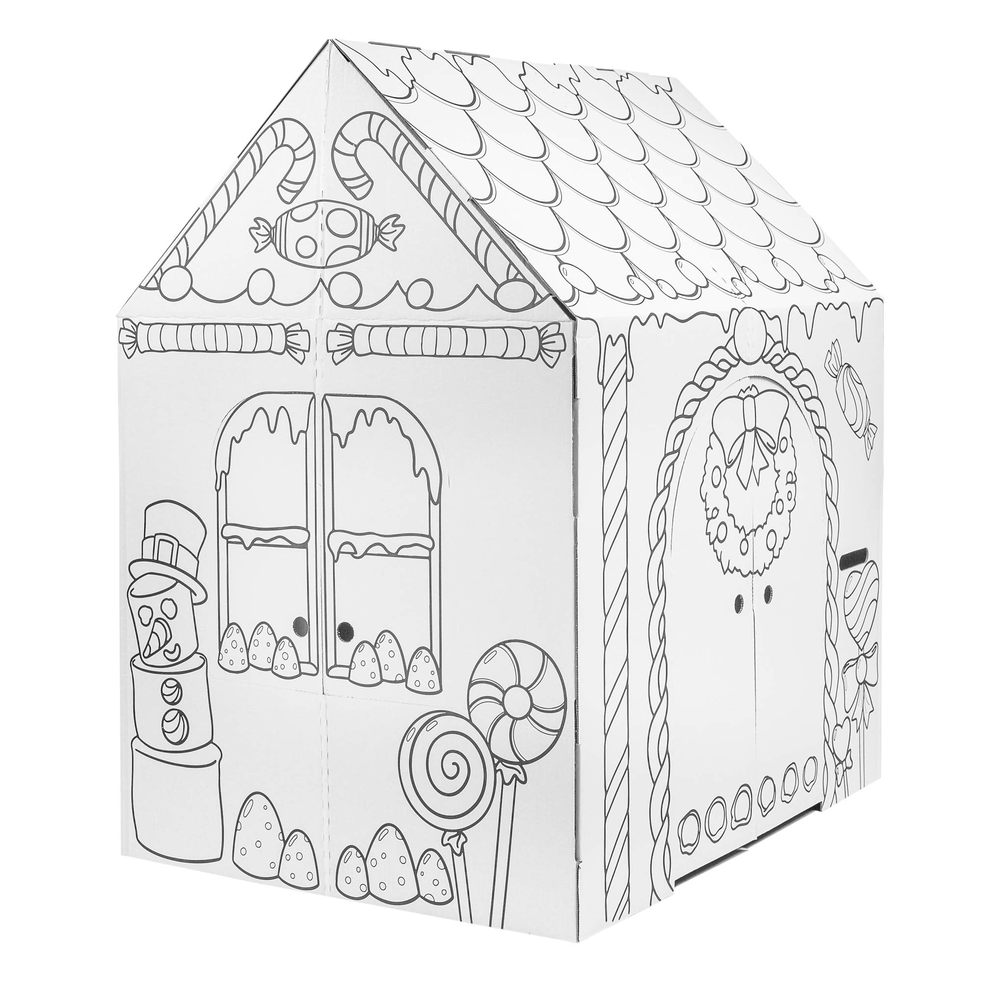 Easy Playhouse Gingerbread House - Kids Art & Craft for Indoor Fun, Color Favorite Holiday Sweets & Winter Friends- Decorate & P