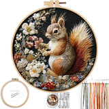 FONNUY Funny Squirrel Floral Embroidery Kit, Cross Stitch Kits for Beginners, Handmade Crafts with Printed Patterns for Beginner