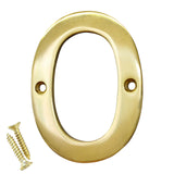 RCH Hardware 2270PB075 | Solid Brass 3 Tall House Number 0, Polished Brass Shiny Gold Matching Screws Included