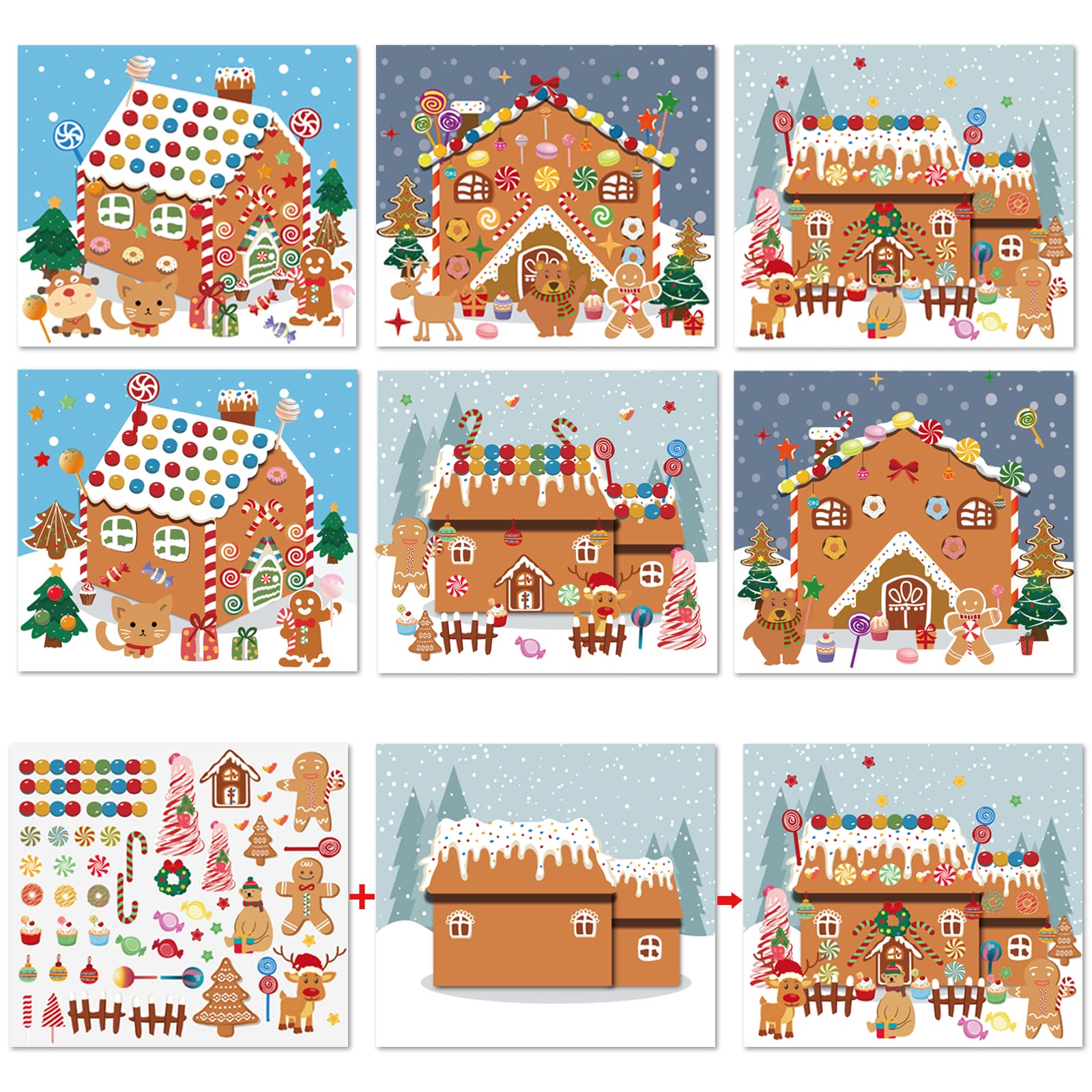 VABAMNA Christmas Party Favors for Kids - 48 Sheets Make a Gingerbread House DIY Craft Stickers Scenes for Xmas Tree Holiday Act