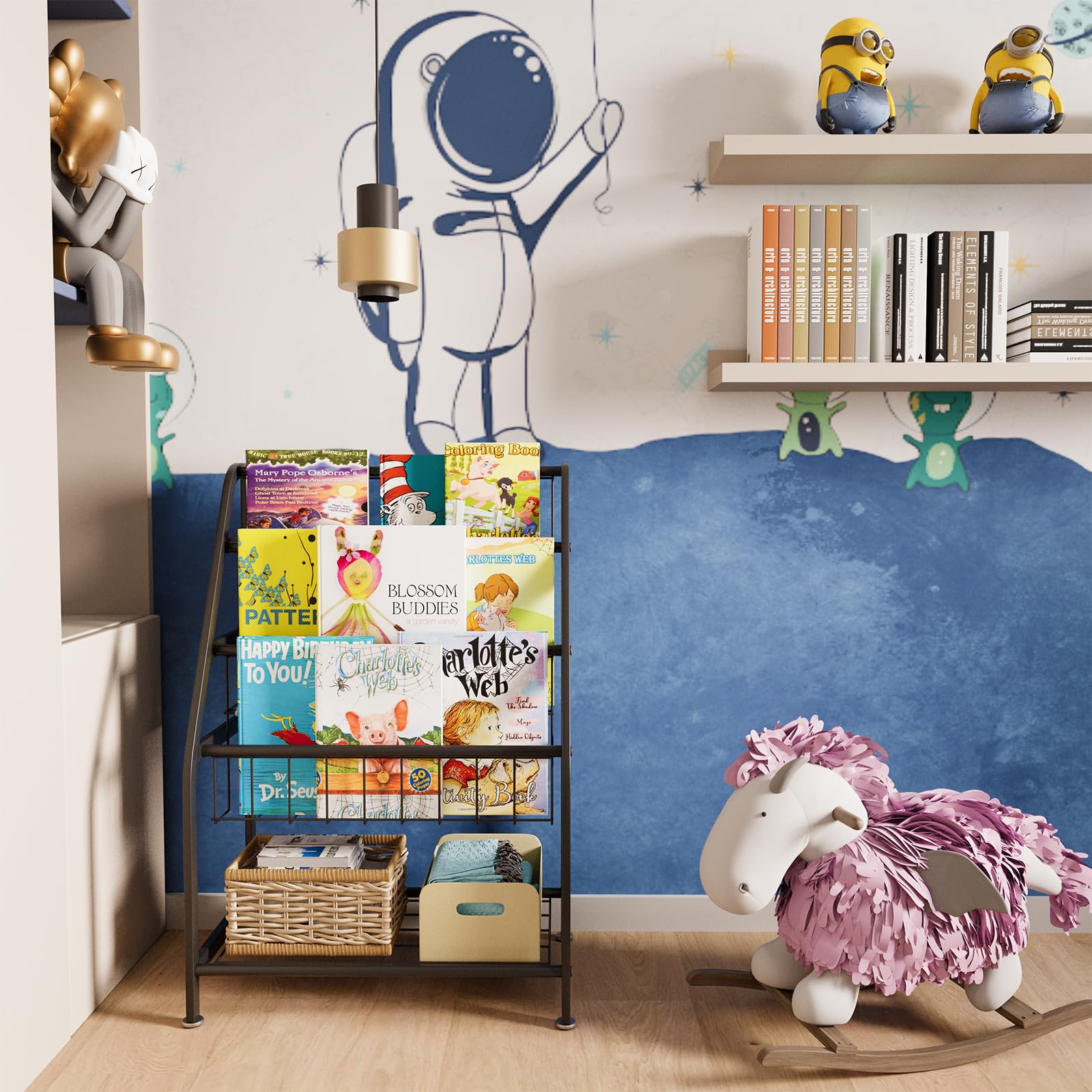 aboxoo Kids Bookshelf Todder Freestanding for Children Room 18 inches Small Toddler Bookcase Toy Organizer Play Black Stable Boo