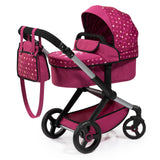 Bayer Design: Doll Pram Xeo - Bordeaux-White-Fairy - 2-in-1 Pushchair & Stroller, Adjustable Handle, Handbag, Accessory for Doll