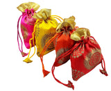brown leaf Royal Premium Flower Design Multicolor Small 6.5X4.5 inch Potli Bags Pouch Best for Wedding Anniversary Party Supply