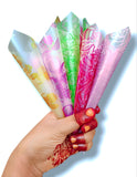 SAAIRAA ORGANICS Printed Design Pre Rolled Frozen Cellophane Sheets For Mehndi Cone, 25 Micron (30 Pcs) | Ideal For Mehndi Art